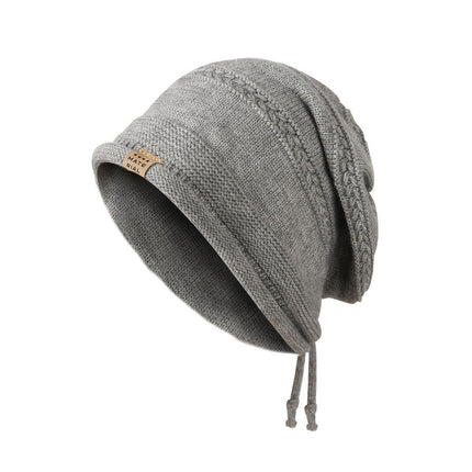 1PCS women's and men's new autumn and winter sheep wool material pure color knitted stackable hat drawstring adjustable cap hoodless hat warm hat cold hat wheat ear embroidery fashionable and versatile model - White - Size XL(AU XL/EU52)