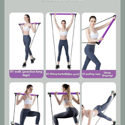 Blue multi-functional Pilates fitness stick elastic rope yoga pole stretch back training device chest expansion pull rod arm strength device