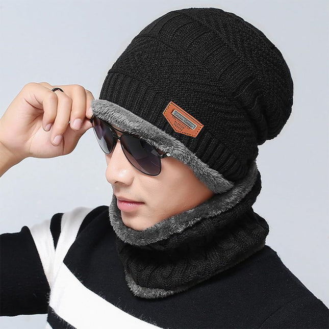 Warm Winter Beanie Hat & Scarf Set Stylish Knit Skull Cap for Men Women - Blue - Size M
