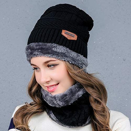 Warm Winter Beanie Hat & Scarf Set Stylish Knit Skull Cap for Men Women - Blue - Size M