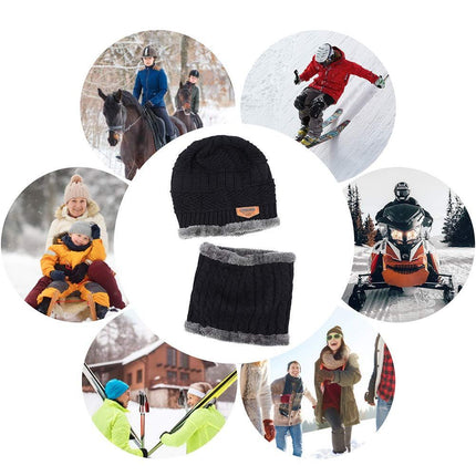 Warm Winter Beanie Hat & Scarf Set Stylish Knit Skull Cap for Men Women - Blue - Size M