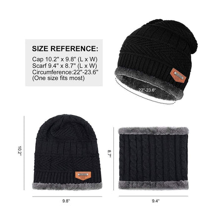 Warm Winter Beanie Hat & Scarf Set Stylish Knit Skull Cap for Men Women - Red - Size M