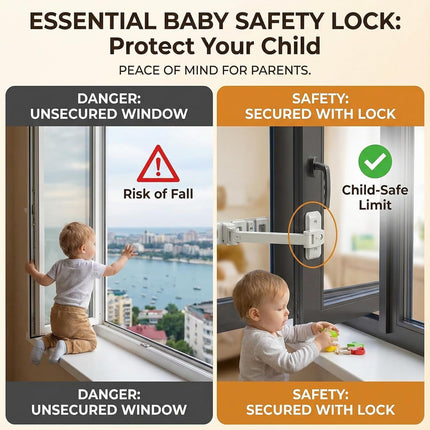 Adjustable Child Safety Window Lock with 3-Level Restrictor for Sliding and Casement Windows and Doors, No Drill Installation, Easy Adult Operation, Durable ABS and Zinc Alloy Construction (Gray)