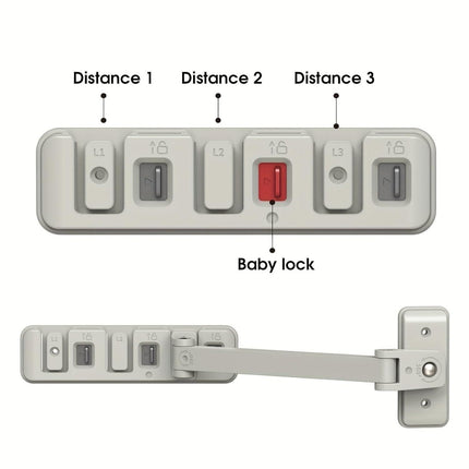 Adjustable Child Safety Window Lock with 3-Level Restrictor for Sliding and Casement Windows and Doors, No Drill Installation, Easy Adult Operation, Durable ABS and Zinc Alloy Construction (Gray)