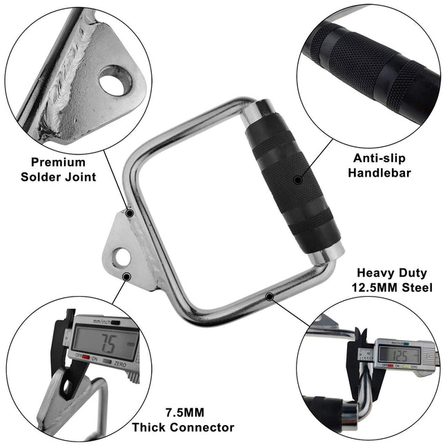 Solid D-Handle Cable Attachment for Home Gym & Cable Machine – Chrome-Finished Steel Bar with Anti-Slip Grip (Black) |