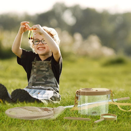 Kids Bug Catching Kit with Extendable Net, Magnifier & Observation Habitat – Outdoor Exploration Toy for Backyard & Camping (Brown)