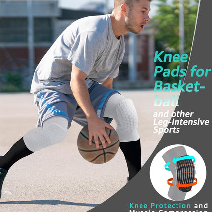 Honeycomb Knee Pads for Kids, Teens & Adults – Protective Compression Knee Guards for Basketball, Football, Cycling & Running(White,L)
