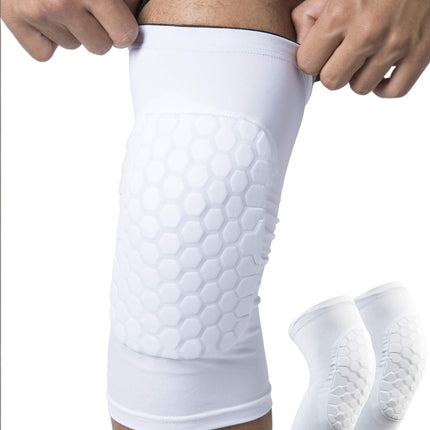 Honeycomb Knee Pads for Kids, Teens & Adults – Protective Compression Knee Guards for Basketball, Football, Cycling & Running(White,M)