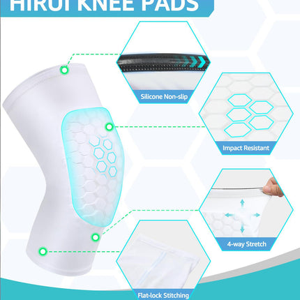 Honeycomb Knee Pads for Kids, Teens & Adults – Protective Compression Knee Guards for Basketball, Football, Cycling & Running(White,M)