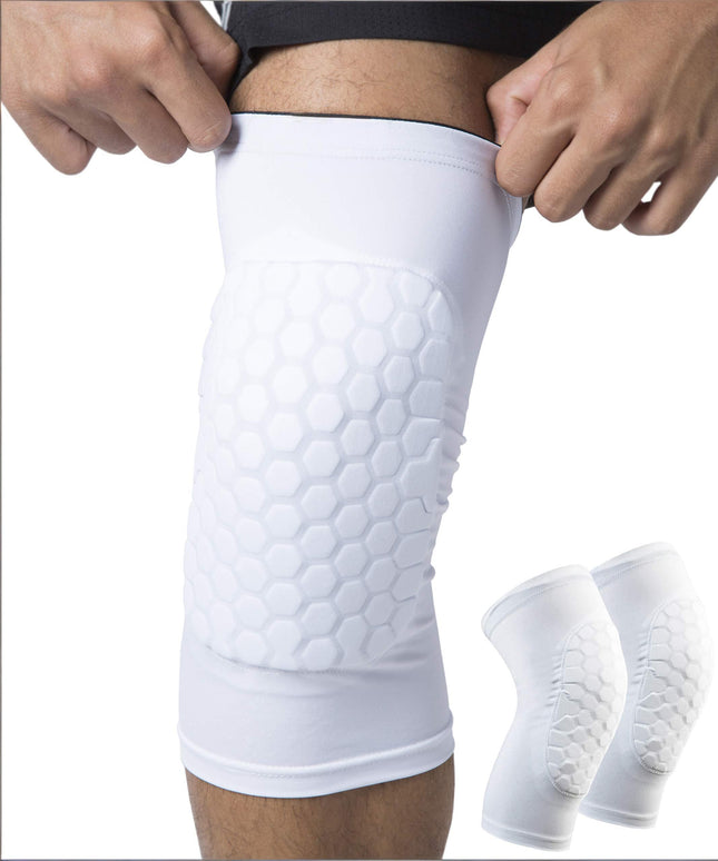 Honeycomb Knee Pads for Kids, Teens & Adults – Protective Compression Knee Guards for Basketball, Football, Cycling & Running(White,S)