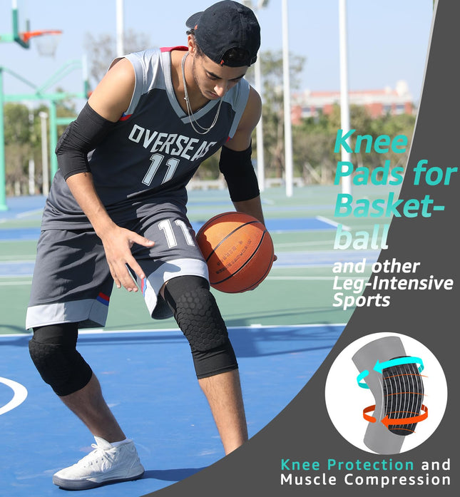 Honeycomb Knee Pads for Kids, Teens & Adults – Protective Compression Knee Guards for Basketball, Football, Cycling & Running(Black,L)