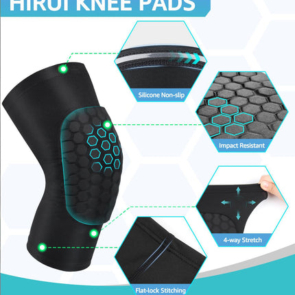Honeycomb Knee Pads for Kids, Teens & Adults – Protective Compression Knee Guards for Basketball, Football, Cycling & Running(Black,S)