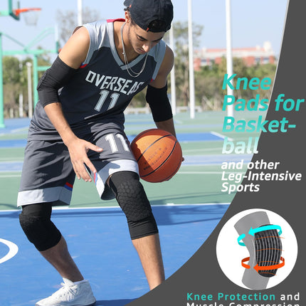Honeycomb Knee Pads for Kids, Teens & Adults – Protective Compression Knee Guards for Basketball, Football, Cycling & Running(Black,XL)
