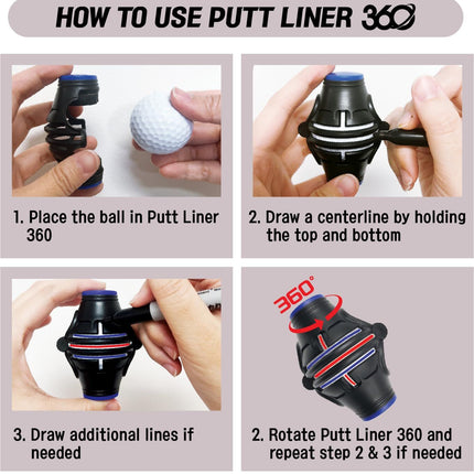 360° Golf Ball Line Marker with 2 Pens – Full Coverage Alignment Tool for Putt, Driver & Irons (Blue)