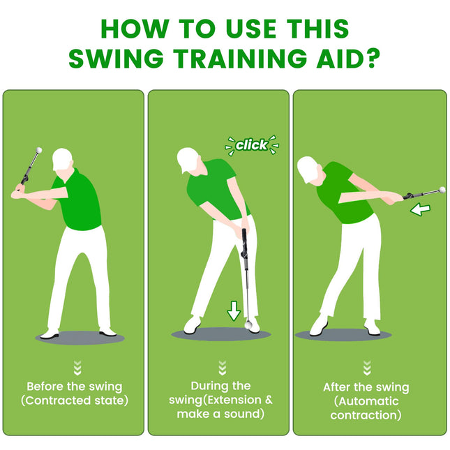 Retractable Golf Swing Trainer with Click Sound – Black Adjustable Tempo Training Aid for Home, Office & Driving Range Practice (Black)