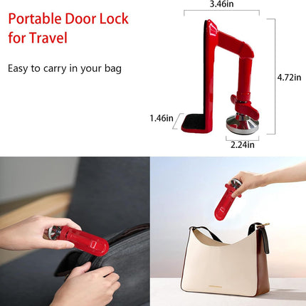 Heavy Duty Portable Door Lock for Travel, Adjustable Door Stopper for Home Security, No Drill Anti-Theft Door Jammer for Women, Kids, Solo Living (Red)