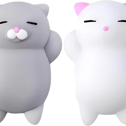 2 PCS Mini Cat Squishy Toy for Office & Classroom – Soft Silicone Stress Reliever to Calm Anxiety (Grey & White)