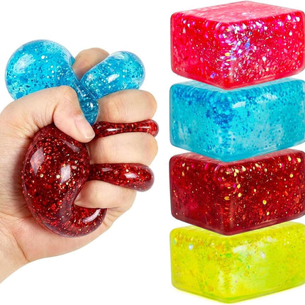 4 PCS Glitter Ice Cube Squishy Toy for Office & Classroom – Slow Rising Stress Reliever to Calm Anxiety (Multicolor)