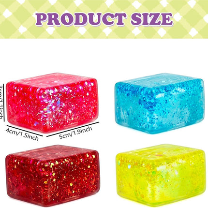 4 PCS Glitter Ice Cube Squishy Toy for Office & Classroom – Slow Rising Stress Reliever to Calm Anxiety (Multicolor)