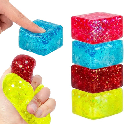 4 PCS Glitter Ice Cube Squishy Toy for Office & Classroom – Slow Rising Stress Reliever to Calm Anxiety (Multicolor)