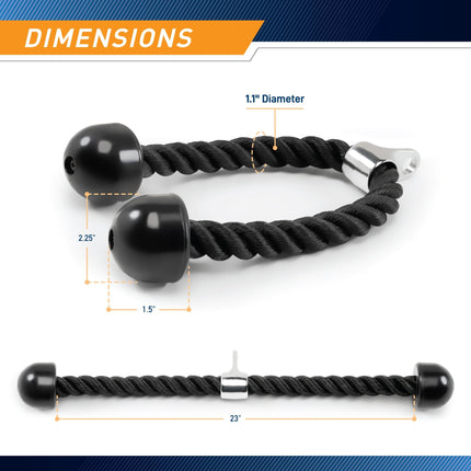 Heavy-Duty Dual-Handle Triceps Rope for Cable Machine – Braided Nylon Fitness Attachment with Rubber Ends (Black)