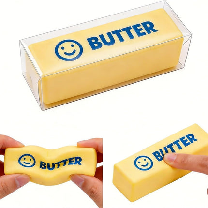 2 PCS Giant Butter Stick Squishy Toy with Smiley Face for Office & School – Slow Rising Stress Reliever to Calm Anxiety (Yellow)