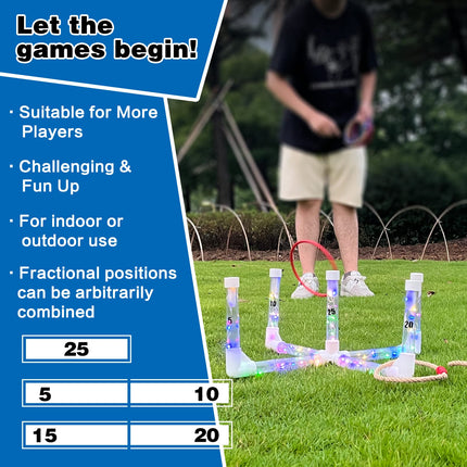 LED Ring Toss Game Set, Outdoor Indoor Yard Game for Adults & Kids with Light-Up Targets, Compact Carry for Parties & Family Fun