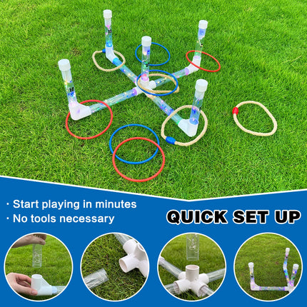 LED Ring Toss Game Set, Outdoor Indoor Yard Game for Adults & Kids with Light-Up Targets, Compact Carry for Parties & Family Fun
