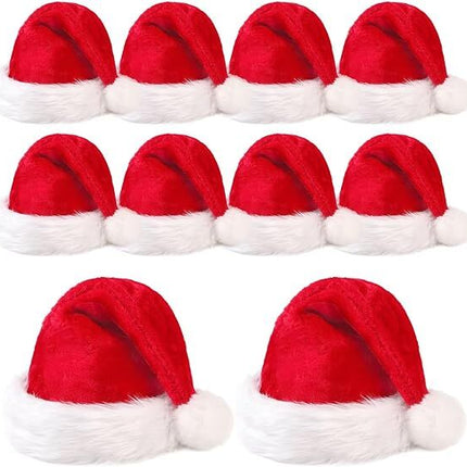10Pack Christmas Santa Hats for Adults - Extra Thicken Velvet Santa Claus Hats for Women Men Fluffy Plush Xmas Hats Christmas Party Supplies New Year's Eve Party Hats for Adults Teenagers