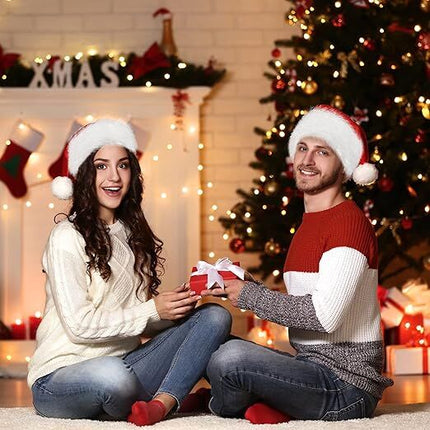 10Pack Christmas Santa Hats for Adults - Extra Thicken Velvet Santa Claus Hats for Women Men Fluffy Plush Xmas Hats Christmas Party Supplies New Year's Eve Party Hats for Adults Teenagers