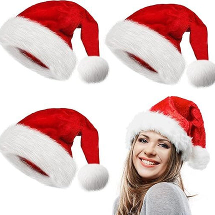 10Pack Christmas Santa Hats for Adults - Extra Thicken Velvet Santa Claus Hats for Women Men Fluffy Plush Xmas Hats Christmas Party Supplies New Year's Eve Party Hats for Adults Teenagers