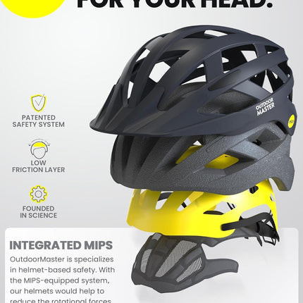 OutdoorMaster Bike Helmet Adult Men Women MIPS Certified Bicycle Helmet with Two Removable Liners & Ventilation Cycling Helmet for Mountain&Motorway-Carbon Black,Medium