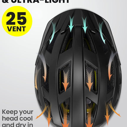 OutdoorMaster Bike Helmet Adult Men Women MIPS Certified Bicycle Helmet with Two Removable Liners & Ventilation Cycling Helmet for Mountain&Motorway-Carbon Black,Medium