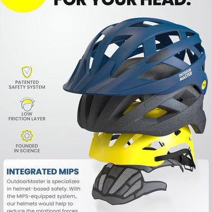 OutdoorMaster Bike Helmet Adult Men Women MIPS Certified Bicycle Helmet with Two Removable Liners & Ventilation Cycling Helmet for Mountain&Motorway-Ocean Blue,Medium