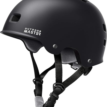 OutdoorMaster Skateboard Cycling Helmet - Two Removable Liners Ventilation Multi-Sport Scooter Roller Skate Inline Skating Rollerblading for  Adults-Black-Medium