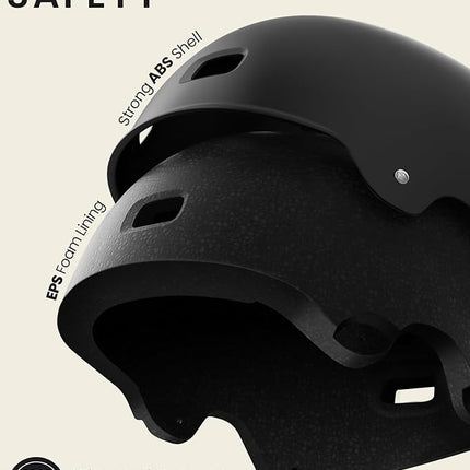 OutdoorMaster Skateboard Cycling Helmet - Two Removable Liners Ventilation Multi-Sport Scooter Roller Skate Inline Skating Rollerblading for  Adults-Black-Medium