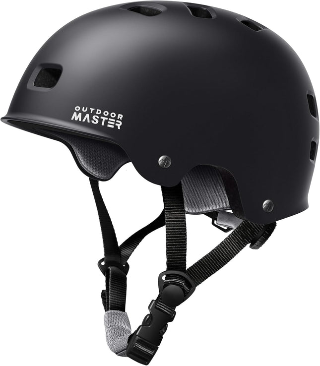 OutdoorMaster Skateboard Cycling Helmet - Two Removable Liners Ventilation Multi-Sport Scooter Roller Skate Inline Skating Rollerblading for  Adults-Black-Large