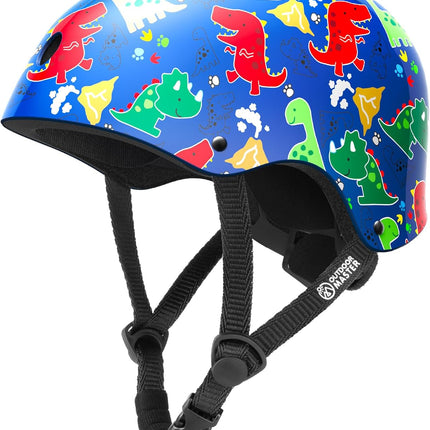 OutdoorMaster Youth & Kids Bike Helmet - Adjustable Multi-Sports Skateboard Helmet with Removable Liners for Balance Bike, Kids Scooter, One Wheel Hoverboard,Graffiti-style helmet-Dino Volcanoland-Small