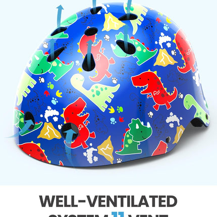 OutdoorMaster Youth & Kids Bike Helmet - Adjustable Multi-Sports Skateboard Helmet with Removable Liners for Balance Bike, Kids Scooter, One Wheel Hoverboard,Graffiti-style helmet-Dino Volcanoland-Small