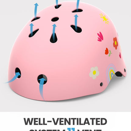 OutdoorMaster Youth & Kids Bike Helmet - Adjustable Multi-Sports Skateboard Helmet with Removable Liners for Balance Bike, Kids Scooter, One Wheel Hoverboard-Pink Flower-Medium