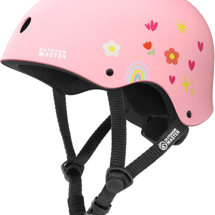 OutdoorMaster Youth & Kids Bike Helmet - Adjustable Multi-Sports Skateboard Helmet with Removable Liners for Balance Bike, Kids Scooter, One Wheel Hoverboard-Pink Flower-Small