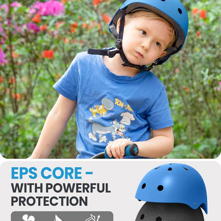 OutdoorMaster Youth & Kids Bike Helmet - Adjustable Multi-Sports Skateboard Helmet with Removable Liners for Balance Bike, Toddler Scooter, One Wheel Hoverboard-Blue-S