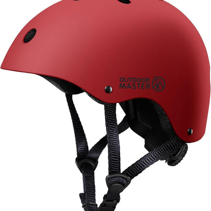 OutdoorMaster Youth & Kids Bike Helmet - Adjustable Multi-Sports Skateboard Helmet with Removable Liners for Balance Bike, Toddler Scooter, One Wheel Hoverboard-Red-L