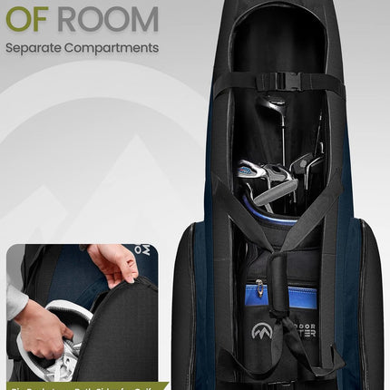 OutdoorMaster Padded Golf Club Travel Bag with Wheels, 900D Heavy Duty Oxford Waterproof -Alligators-Blue