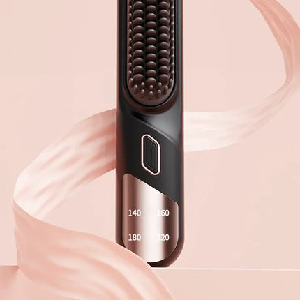 Cordless Hair Straightener Brush Portable Mini Ionic Straightening Comb 4000mAh-Black