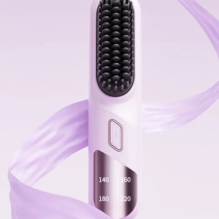 Cordless Hair Straightener Brush Portable Mini Ionic Straightening Comb 4000mAh-Purple