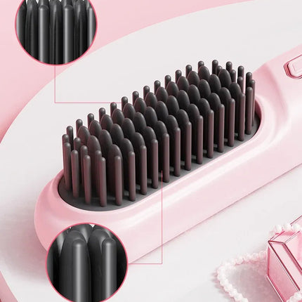 Cordless Hair Straightener Brush Portable Mini Ionic Straightening Comb 4000mAh-Purple