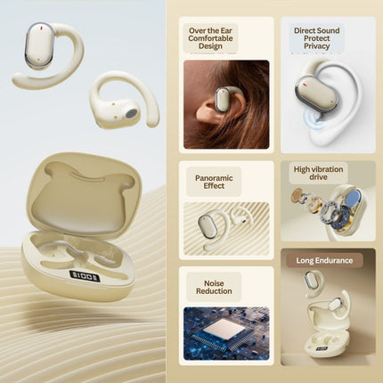 Bluetooth 5.3 Wireless Earbuds Deep Bass Over Ear - Beige