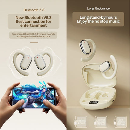 Bluetooth 5.3 Wireless Earbuds Deep Bass Over Ear - White