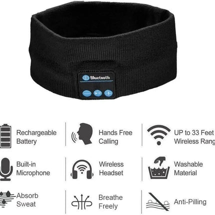 Headset Bluetooth 5.0 Wireless Stereo Earbud Headphone Sports Headband w/Mic-Black